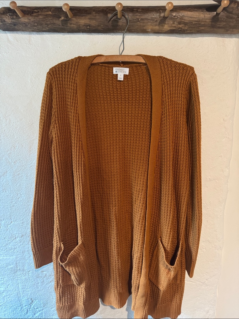Market & Spruce Open-Front Waffle Knit Cardigan